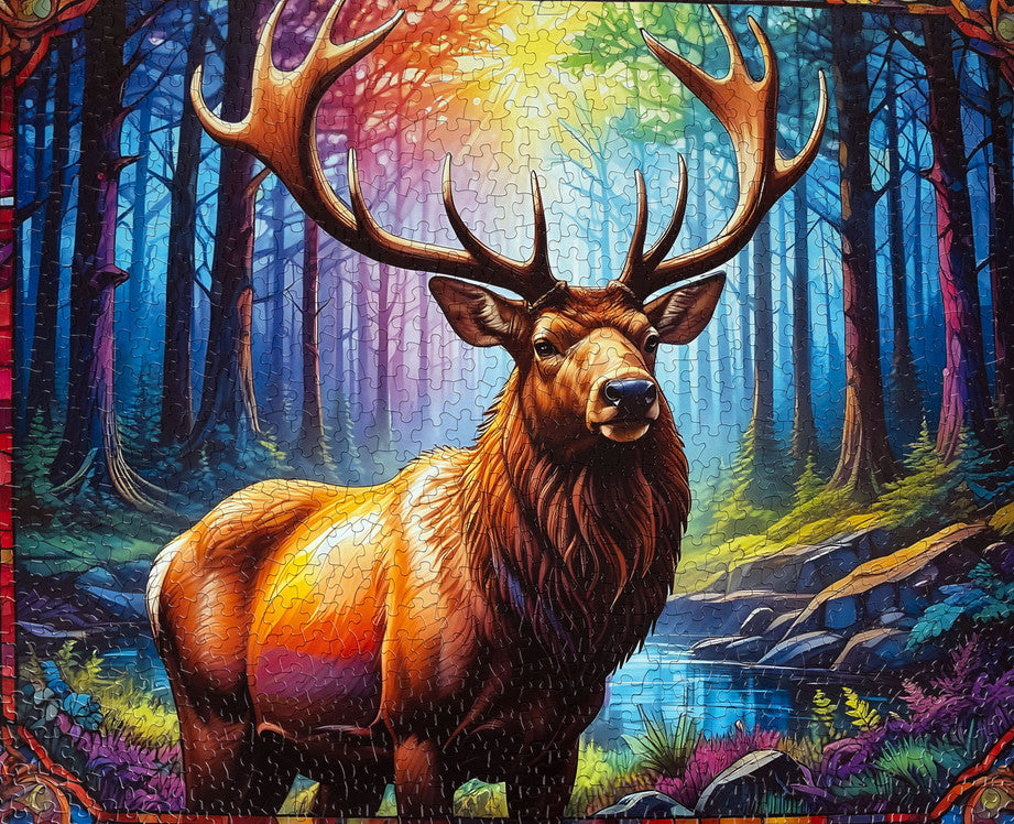 1000 Pieces - Stain Glass Elk Jigsaw Puzzle - by Springbok