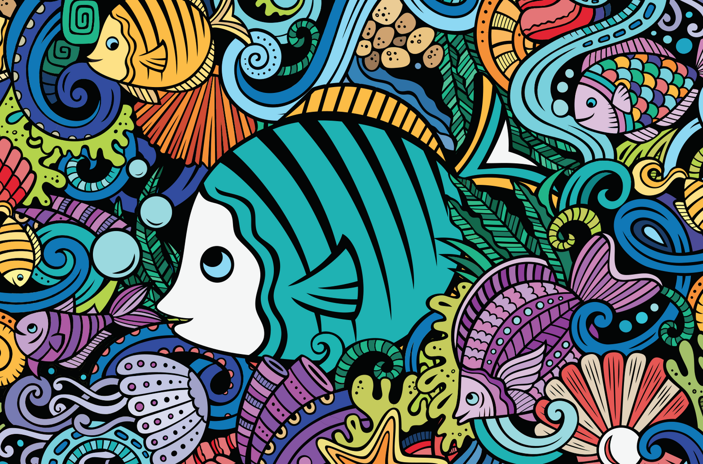 150 Pieces - Fish Doodle Mini Jigsaw Puzzle - By MicroPuzzle