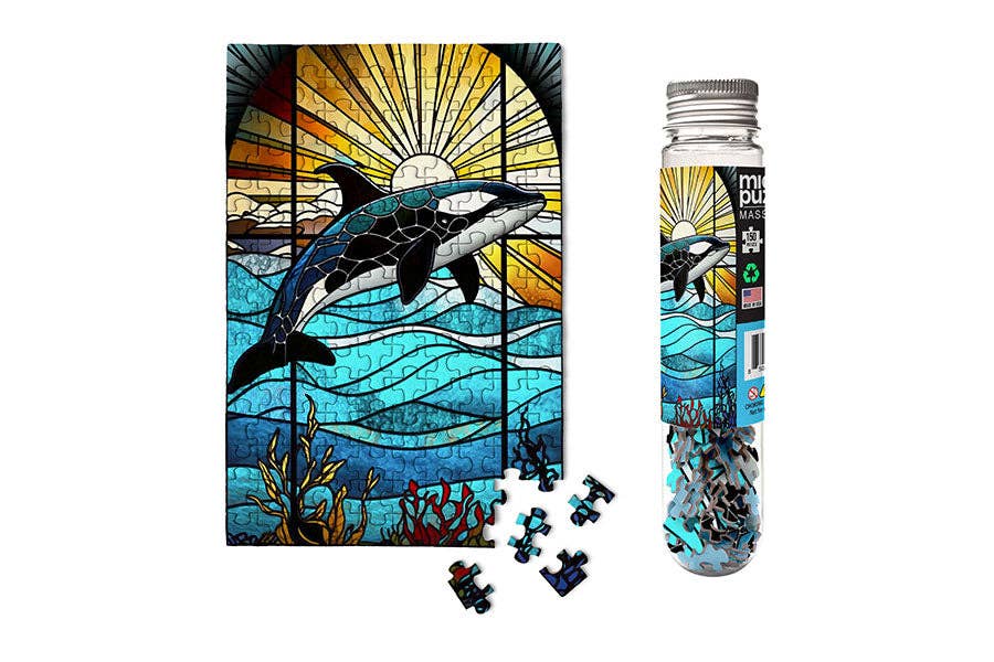 150 Pieces - Stained Glass Orca Mini Jigsaw Puzzle - By MicroPuzzle