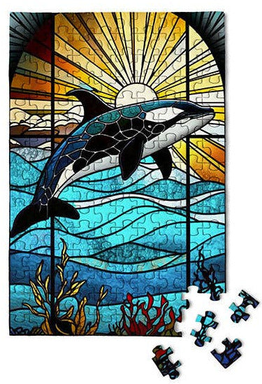150 Pieces - Stained Glass Orca Mini Jigsaw Puzzle - By MicroPuzzle