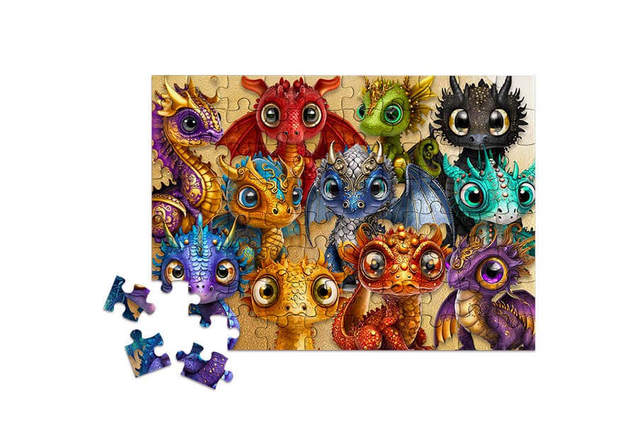 80 Pieces - Little Legends Baby Dragons Mini Jigsaw Puzzle - By MicroPuzzle