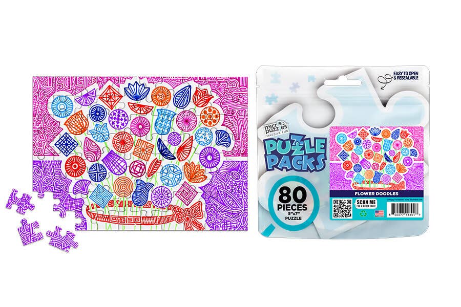 80 Pieces - Flower Doodles Mini Jigsaw Puzzle - By MicroPuzzle