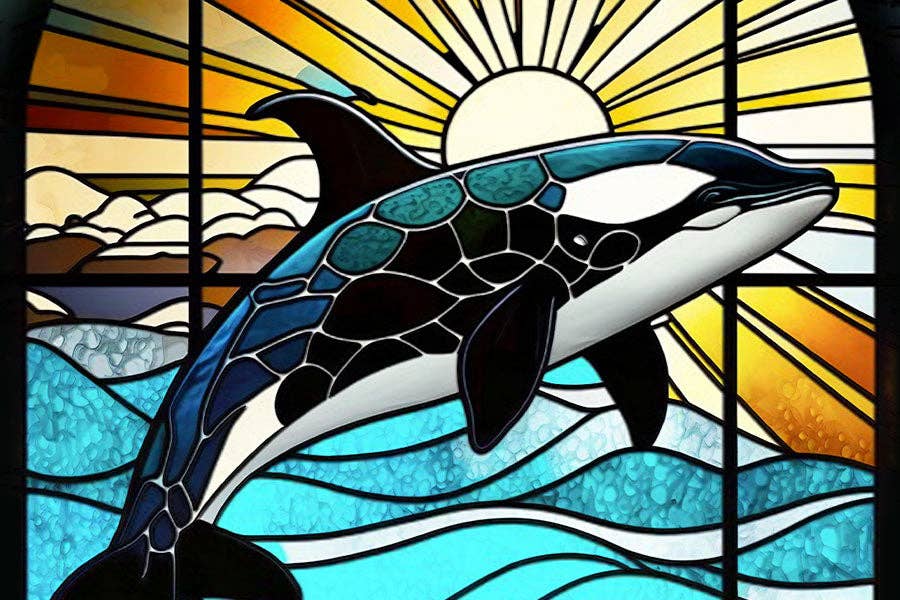 150 Pieces - Stained Glass Orca Mini Jigsaw Puzzle - By MicroPuzzle