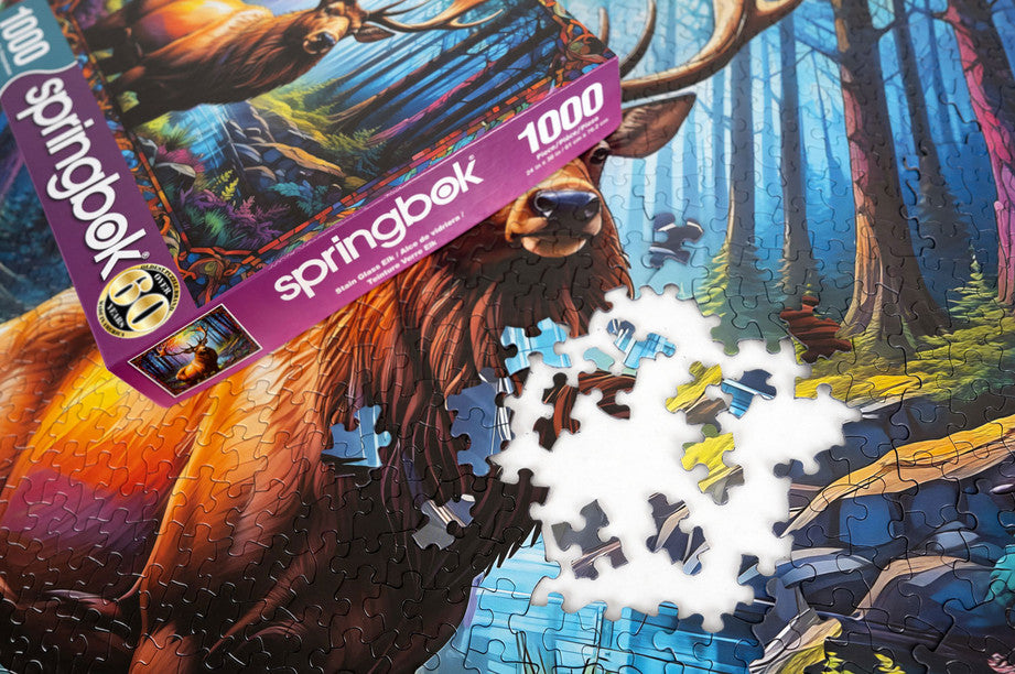 1000 Pieces - Stain Glass Elk Jigsaw Puzzle - by Springbok