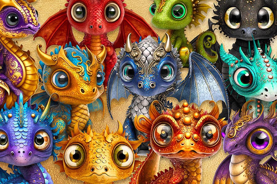 80 Pieces - Little Legends Baby Dragons Mini Jigsaw Puzzle - By MicroPuzzle